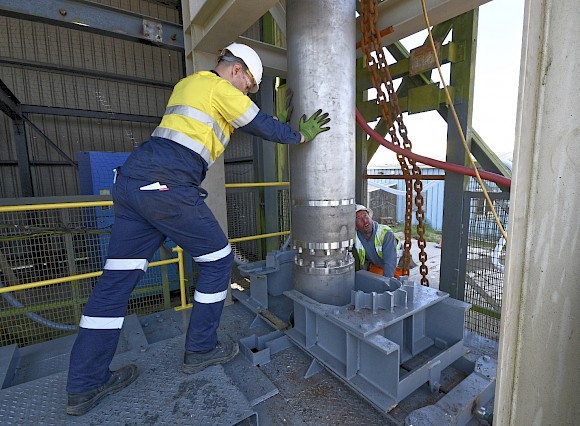 The submersible pump being lowered into NCK shaft